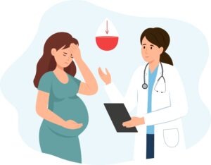 A doctor explains to a woman the common causes of blood clots during early pregnancy.